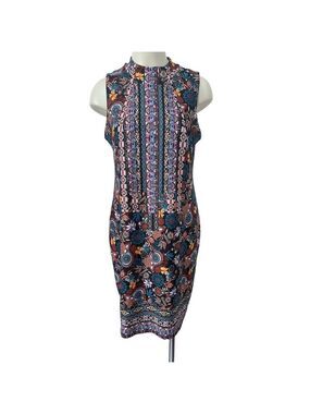 Melissa Paige Black Floral Mixed Media Print Dress, L